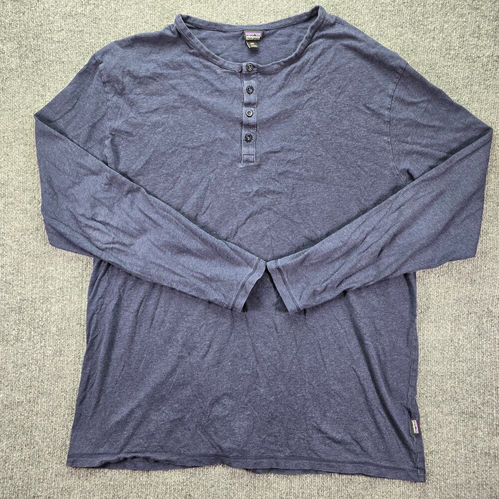 Patagonia Henley Shirt Mens 2XL XXL Blue Long Sleeve Casual Crew Neck Pullover
